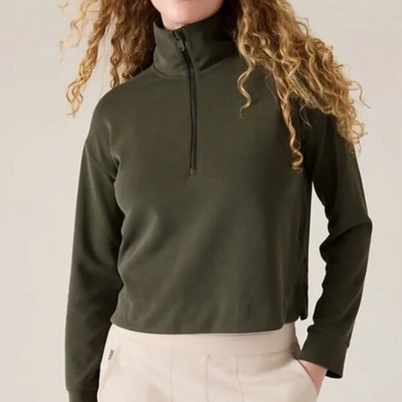NEW ATHLETA Seasoft Quarter Zip in Aspen Olive Women's Size Large - Picture 1 of 4
